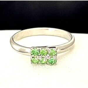 Vintage Costume Ring Silver Tone Prong Set Rhinestones Mid Century Modern 4J